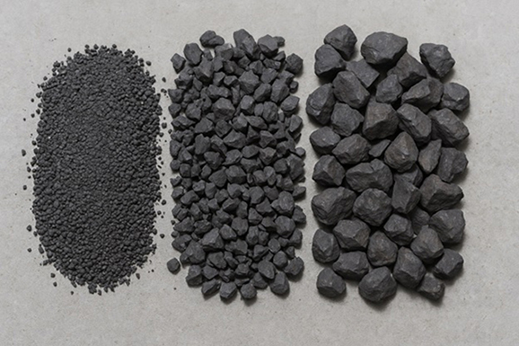 Crushing and separation of coke and coal with different grain sizes